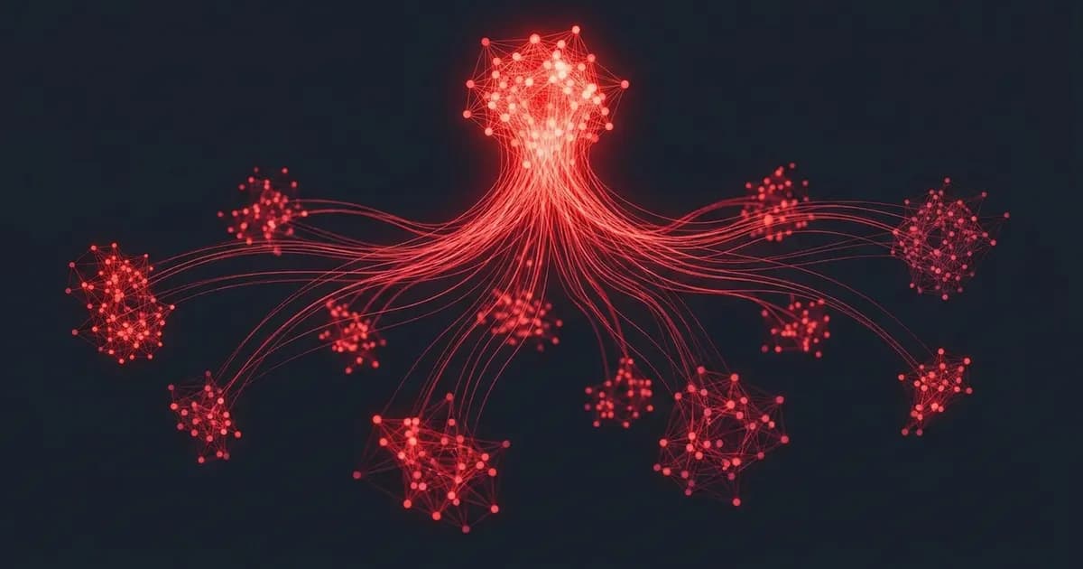 Abstract red AI network illustration on a dark background depicting the Google AI Overview concept