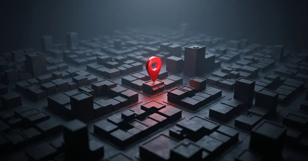 A single red map pin glowing on a dark background, Google Business Profile guide cover