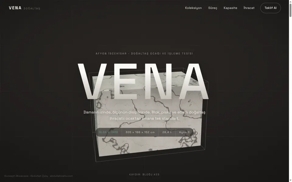 VENA konsept sitesi: prosedürel mermer bloğu